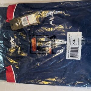 Fila Men's Navy Blue Lightweight Shirt Jacket with Red Accents